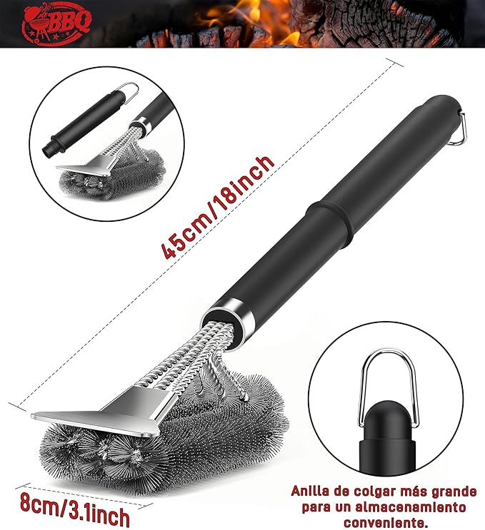 Cepillo de Barbacoa 3 en 1 – El guardián del fuego limpio