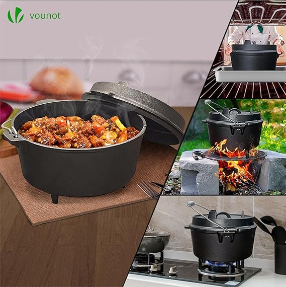 Cacerola de Hierro Fundido con Piernas y Tapa Hermética