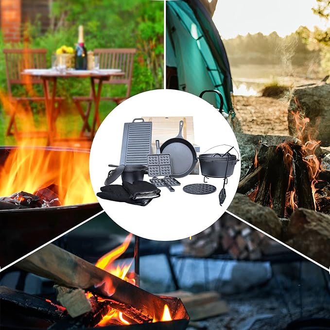 Juego Completo para Fuego de Hierro Fundido (12 Piezas) con Caja de Madera