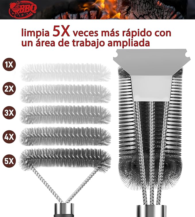 Cepillo de Barbacoa 3 en 1 – El guardián del fuego limpio