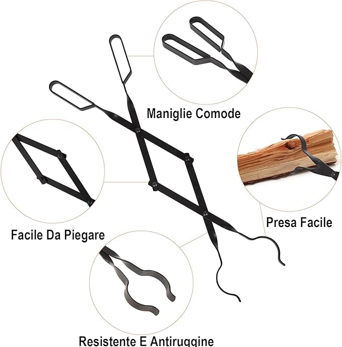 Tenazas y Atizador de Fuego Amagabeli – 66 cm de pura tradición