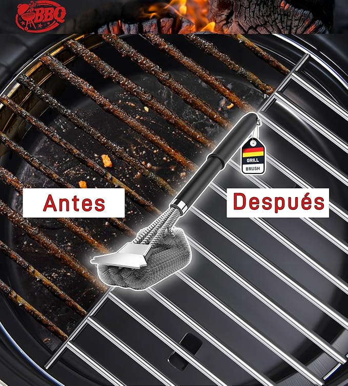 Cepillo de Barbacoa 3 en 1 – El guardián del fuego limpio