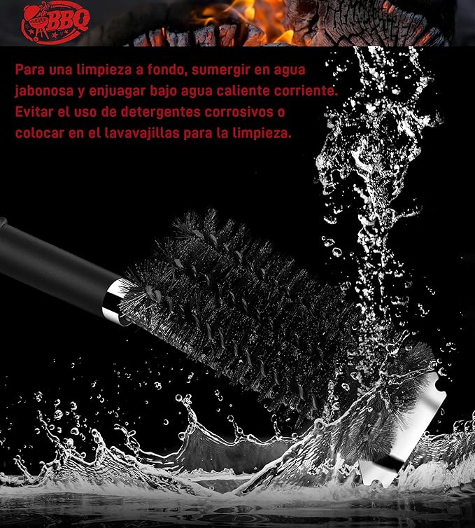 Cepillo de Barbacoa 3 en 1 – El guardián del fuego limpio